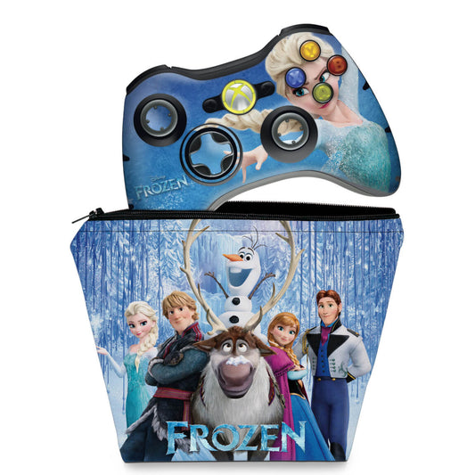 KIT Capa Case e Skin Anti-Rage Xbox 360 Controle - Frozen