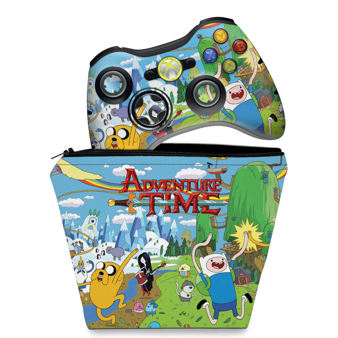 KIT Capa Case e Skin Anti-Rage Xbox 360 Controle - Hora De Aventura - Pop Arte Skins