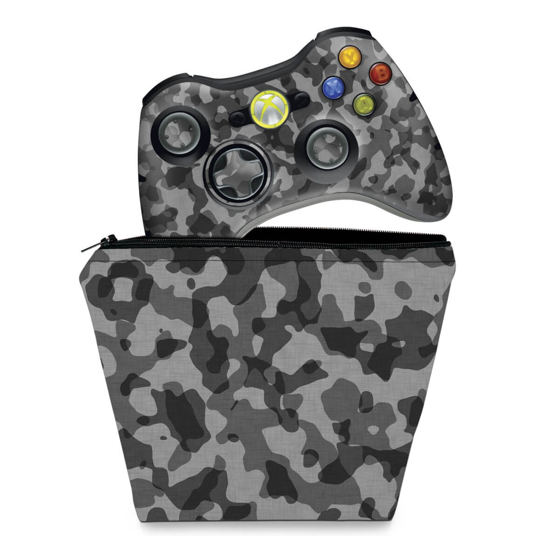 KIT Capa Case e Skin Anti-Rage Xbox 360 Controle - Camuflagem Cinza - Pop Arte Skins