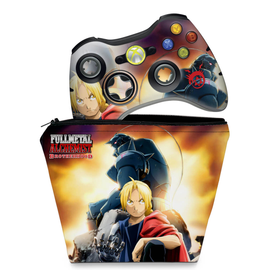 KIT Capa Case e Skin Anti-Rage Xbox 360 Controle - Fullmetal Alchemist - Pop Arte Skins