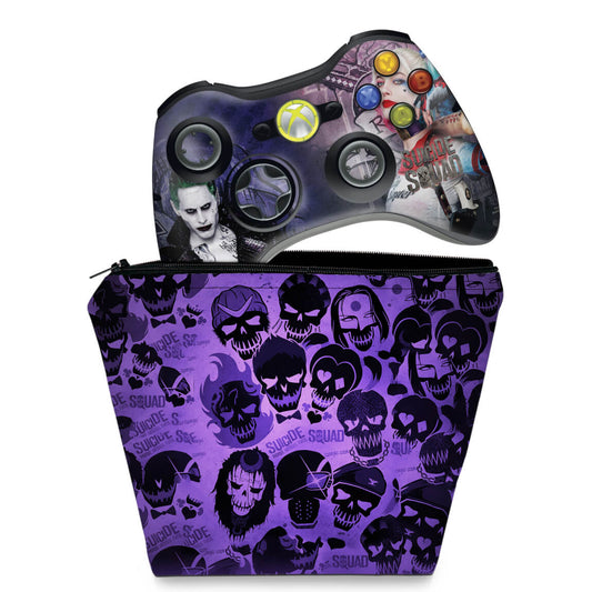 KIT Capa Case e Skin Anti-Rage Xbox 360 Controle - Esquadrão Suicida #a