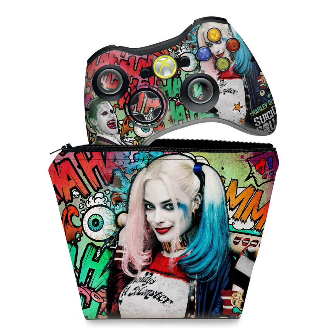 KIT Capa Case e Skin Anti-Rage Xbox 360 Controle - Esquadrão Suicida #b - Pop Arte Skins