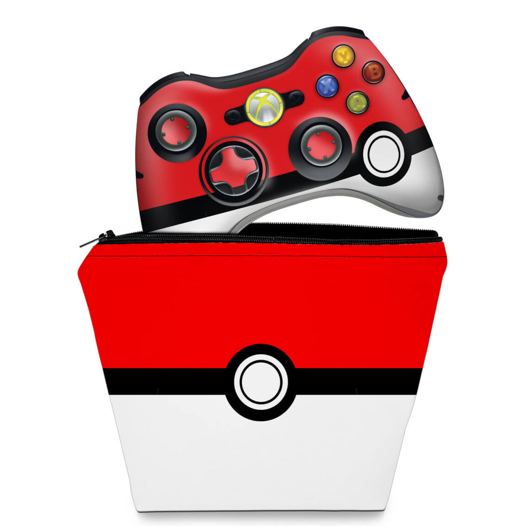 KIT Capa Case e Skin Anti-Rage Xbox 360 Controle - Pokemon Pokebola - Pop Arte Skins