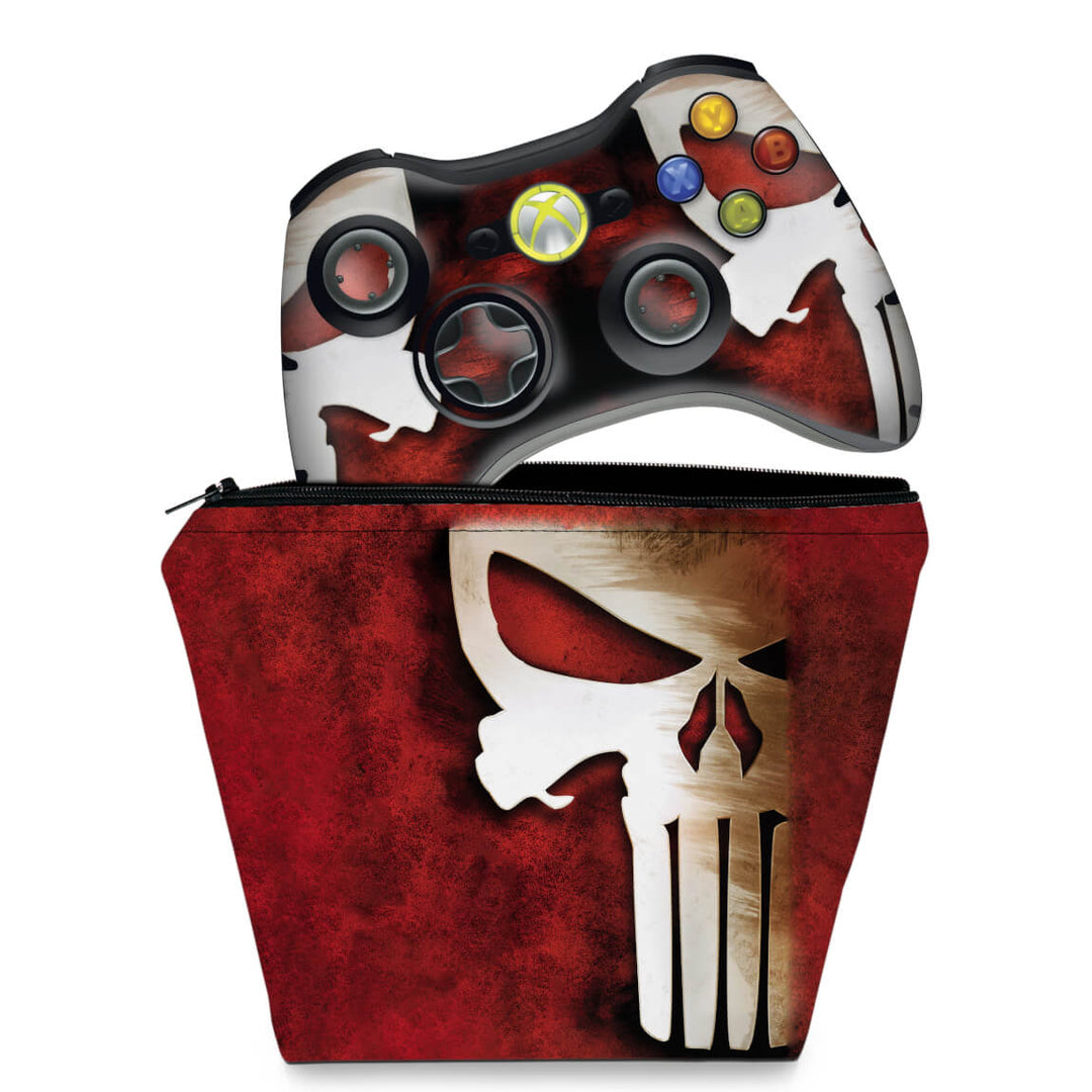 KIT Capa Case e Skin Anti-Rage Xbox 360 Controle - The Punisher Justiceiro - Pop Arte Skins