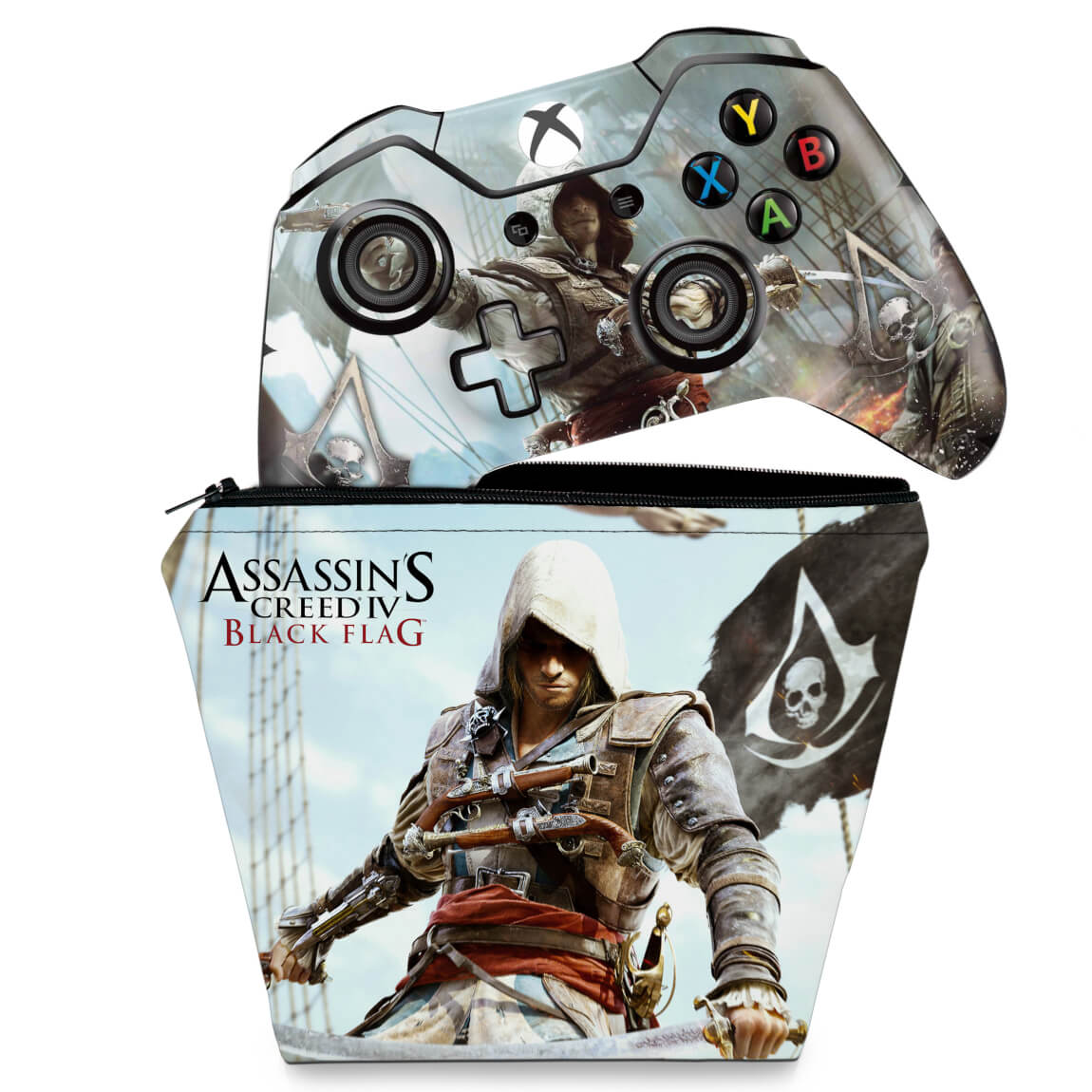 KIT Capa Case e Skin Anti-Rage Xbox One Fat Controle - Assassin's Creed Black Flag