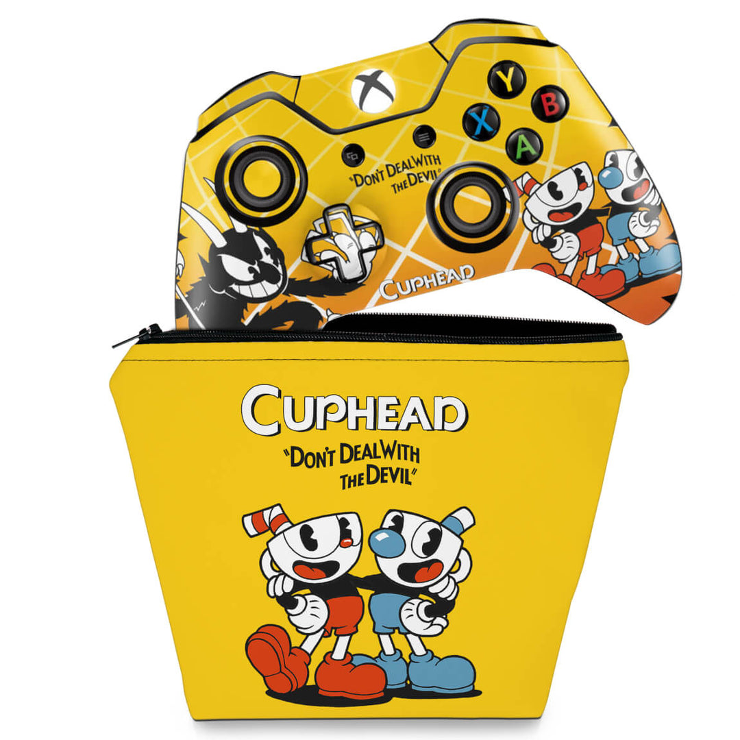 KIT Capa Case e Skin Anti-Rage Xbox One Fat Controle - Cuphead
