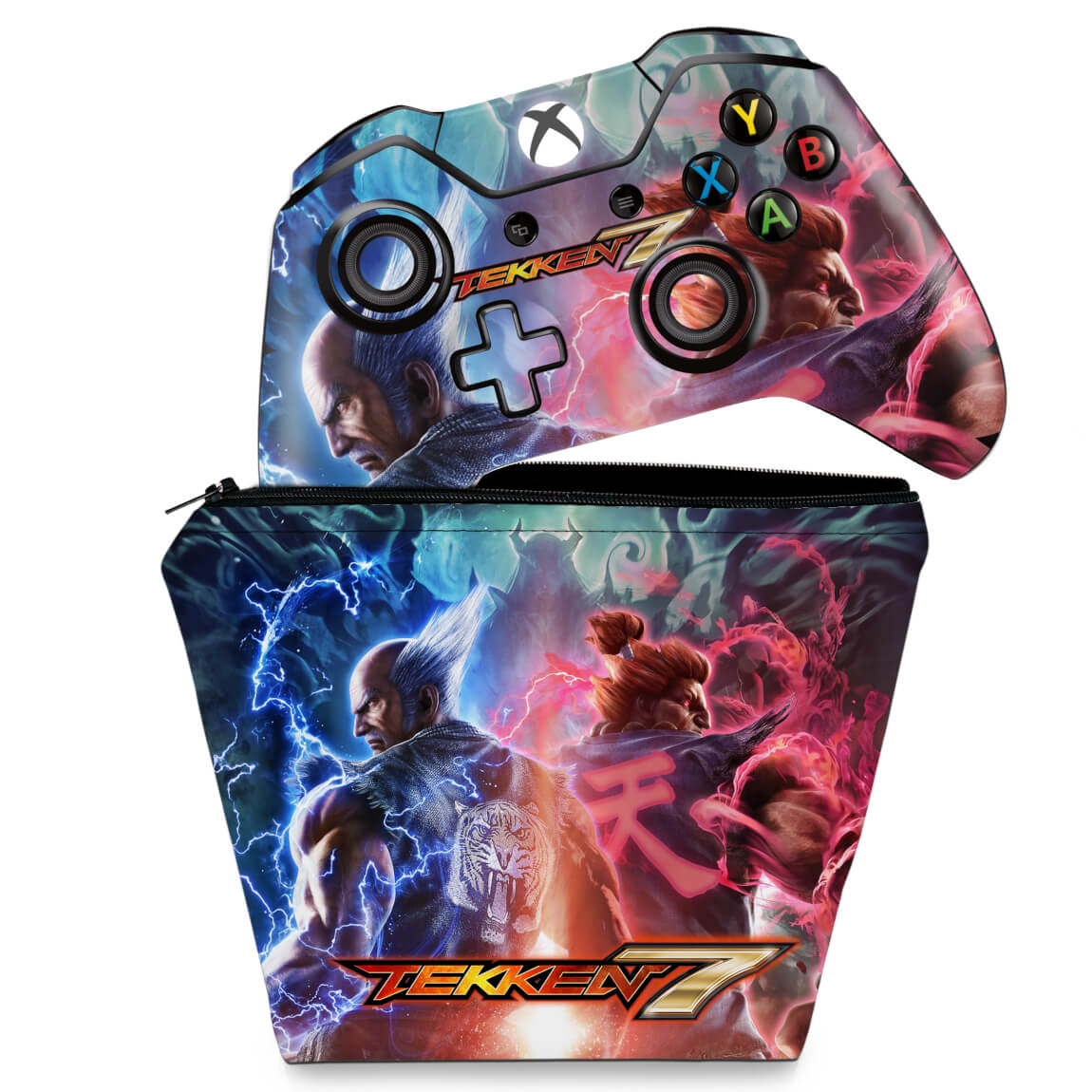 KIT Capa Case e Skin Anti-Rage Xbox One Fat Controle - Tekken 7