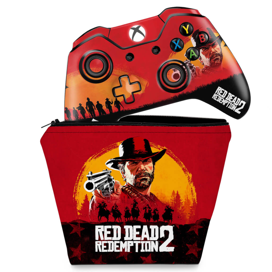 KIT Capa Case e Skin Anti-Rage Xbox One Fat Controle - Red Dead Redemption 2