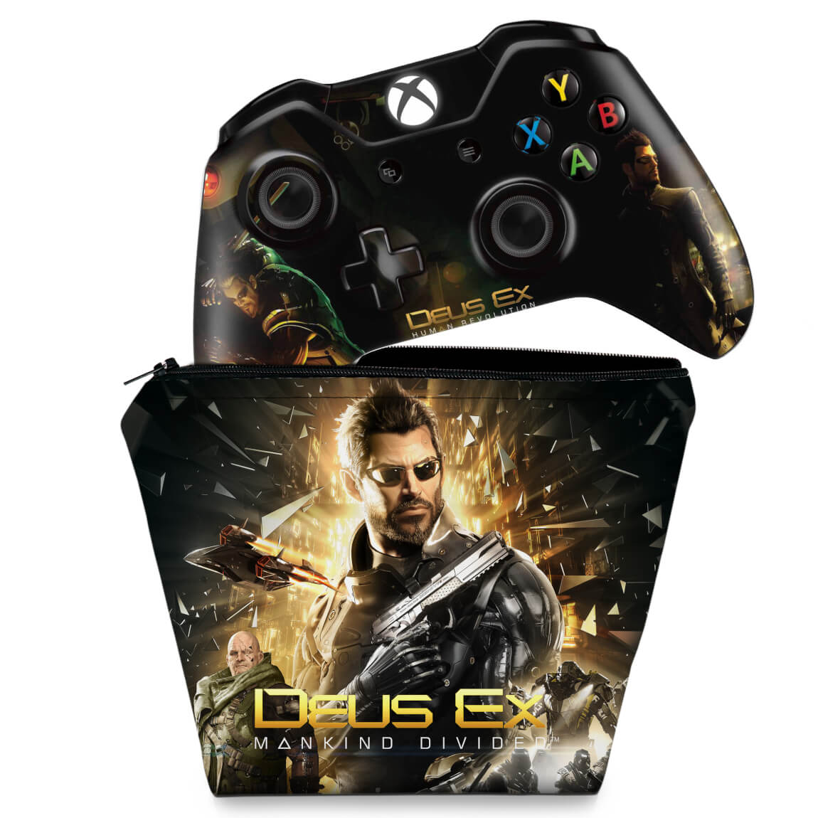 KIT Capa Case e Skin Anti-Rage Xbox One Fat Controle - Deus Ex: Mankind Divided
