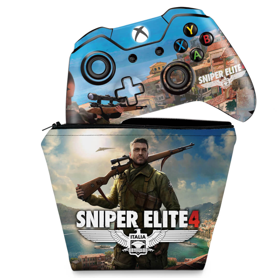 KIT Capa Case e Skin Anti-Rage Xbox One Fat Controle - Sniper Elite 4