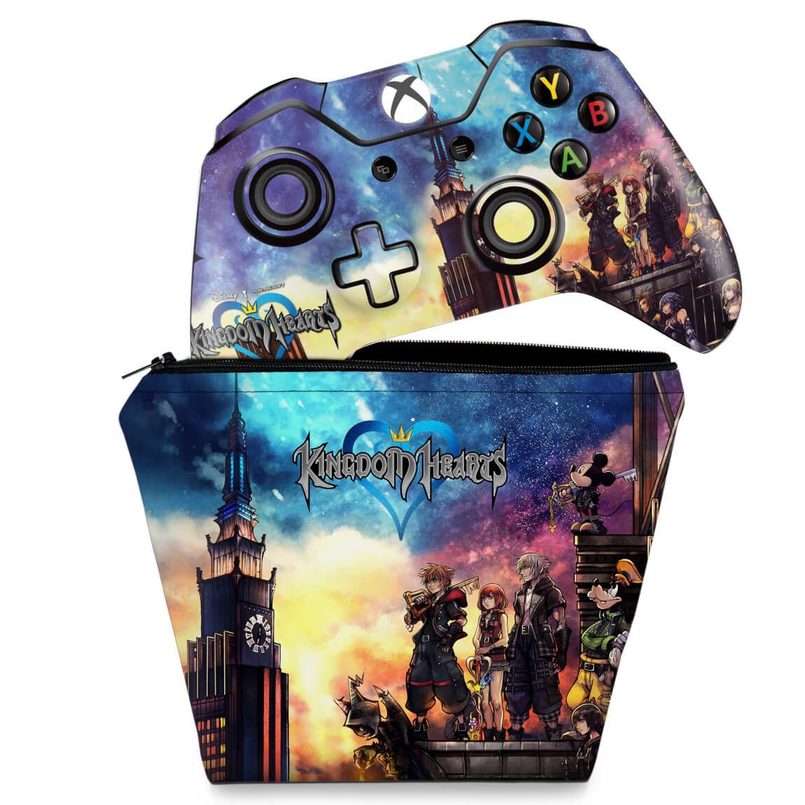 KIT Capa Case e Skin Anti-Rage Xbox One Fat Controle - Kingdom Hearts
