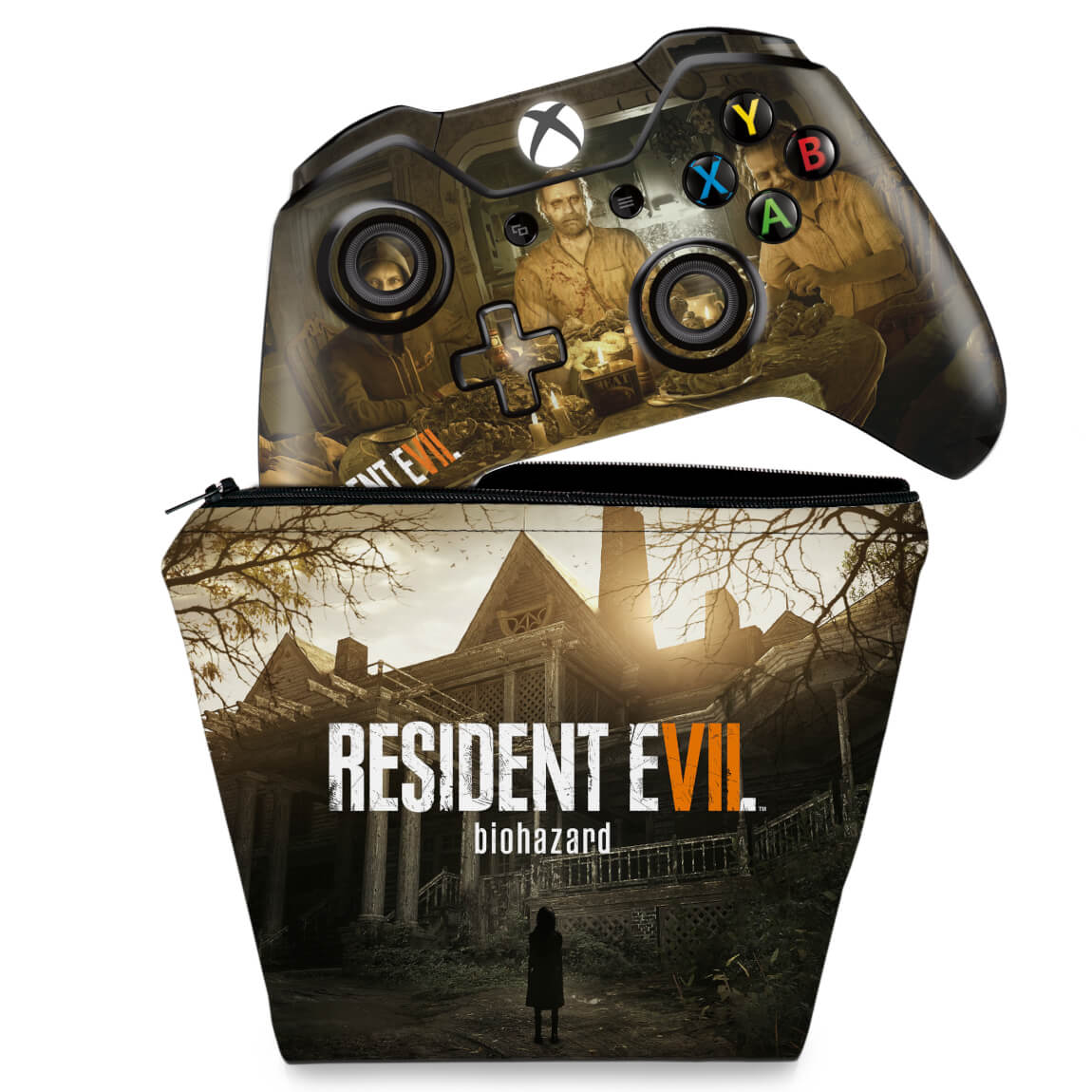 KIT Capa Case e Skin Anti-Rage Xbox One Fat Controle - Resident Evil 7: Biohazard