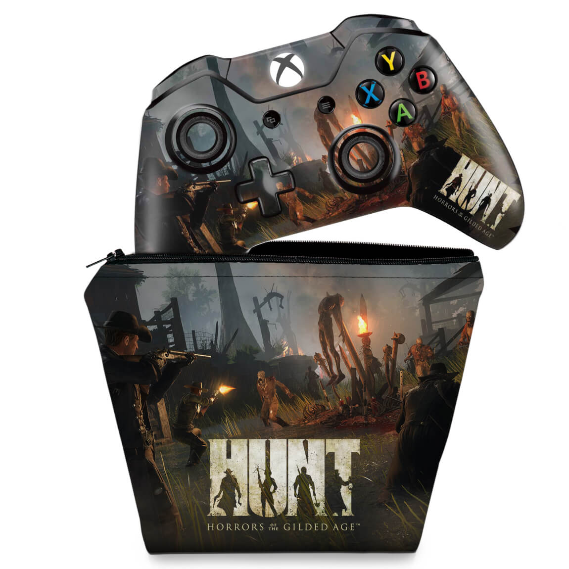 KIT Capa Case e Skin Anti-Rage Xbox One Fat Controle - Hunt: Horrors of the Gilded Age