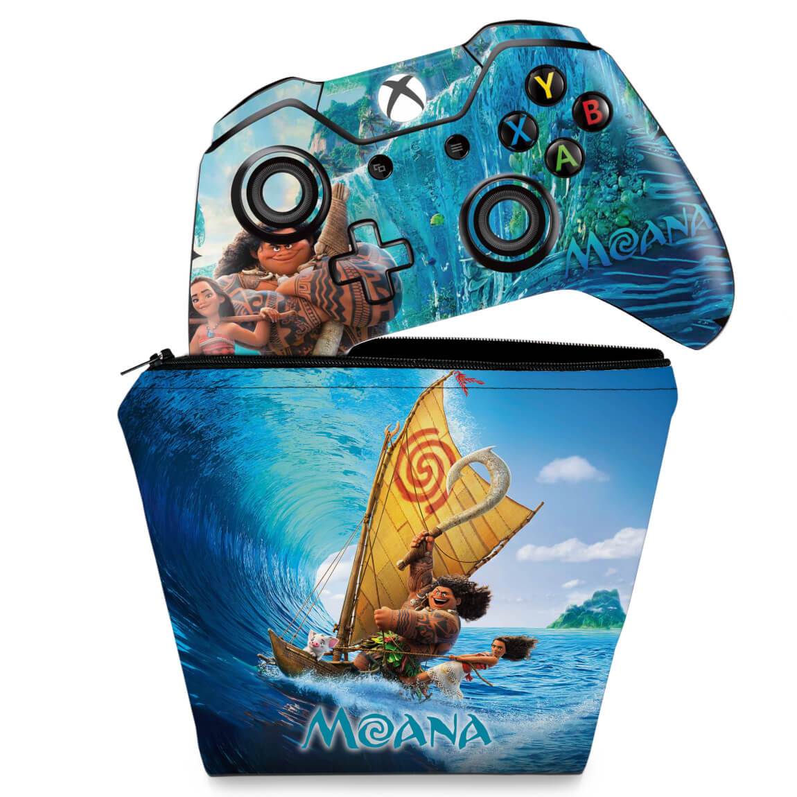 KIT Capa Case e Skin Anti-Rage Xbox One Fat Controle - Disney Moana