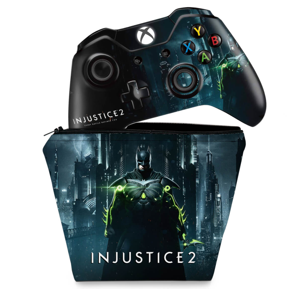 KIT Capa Case e Skin Anti-Rage Xbox One Fat Controle - Injustice 2