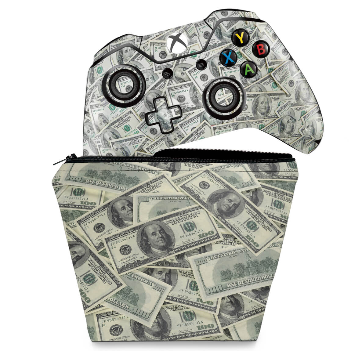 KIT Capa Case e Skin Anti-Rage Xbox One Fat Controle - Dollar Money Dinheiro
