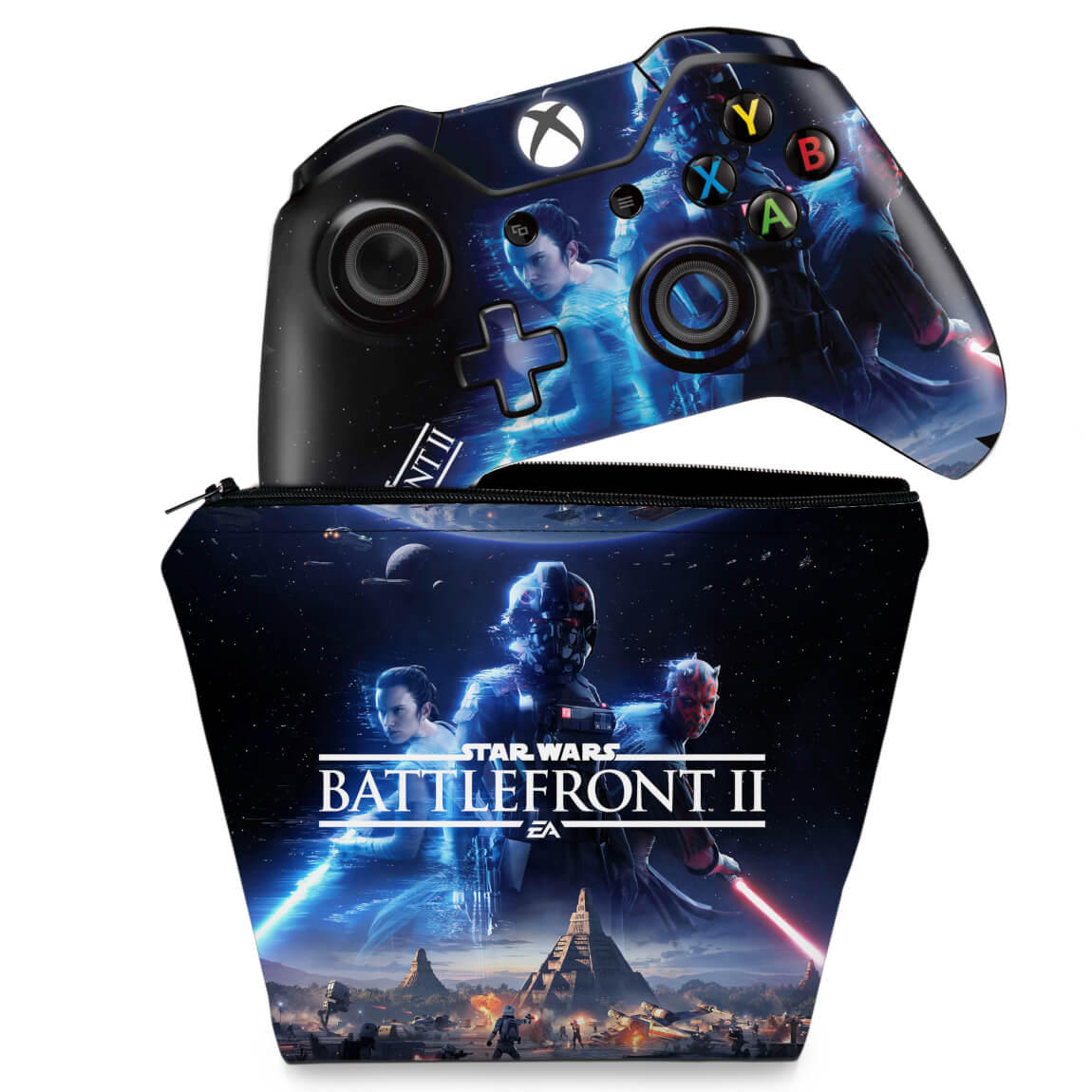 KIT Capa Case e Skin Anti-Rage Xbox One Fat Controle - Star Wars - Battlefront 2