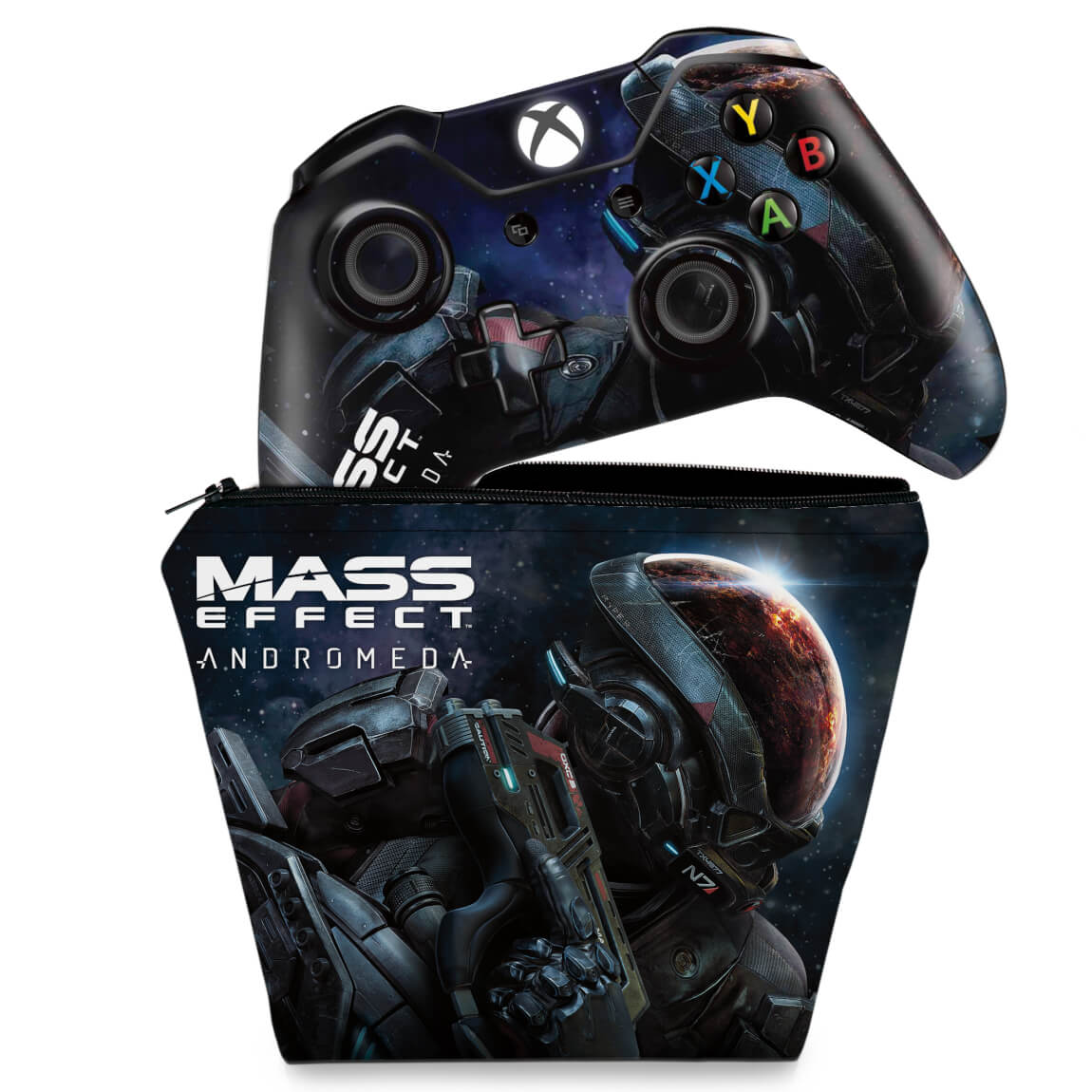KIT Capa Case e Skin Anti-Rage Xbox One Fat Controle - Mass Effect: Andromeda