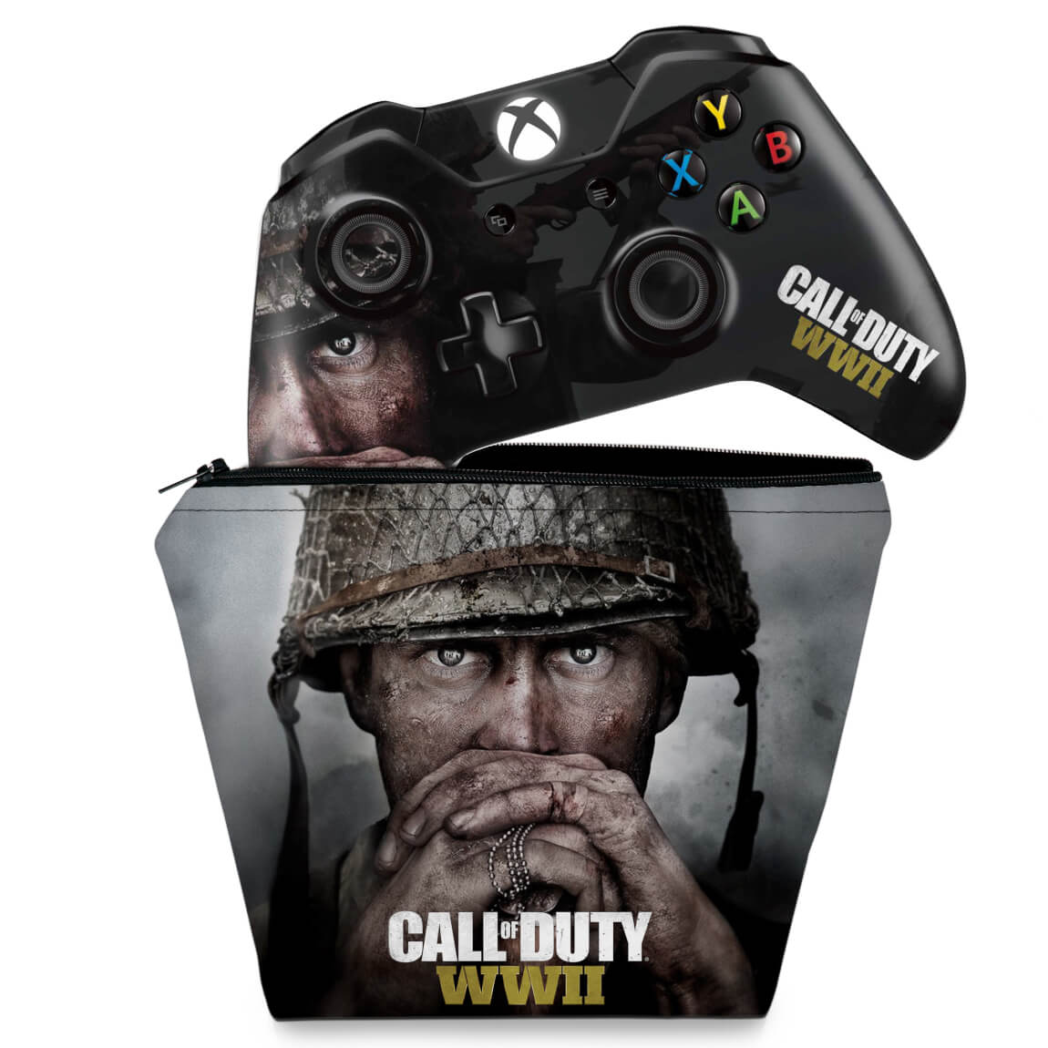 KIT Capa Case e Skin Anti-Rage Xbox One Fat Controle - Call of Duty WW2