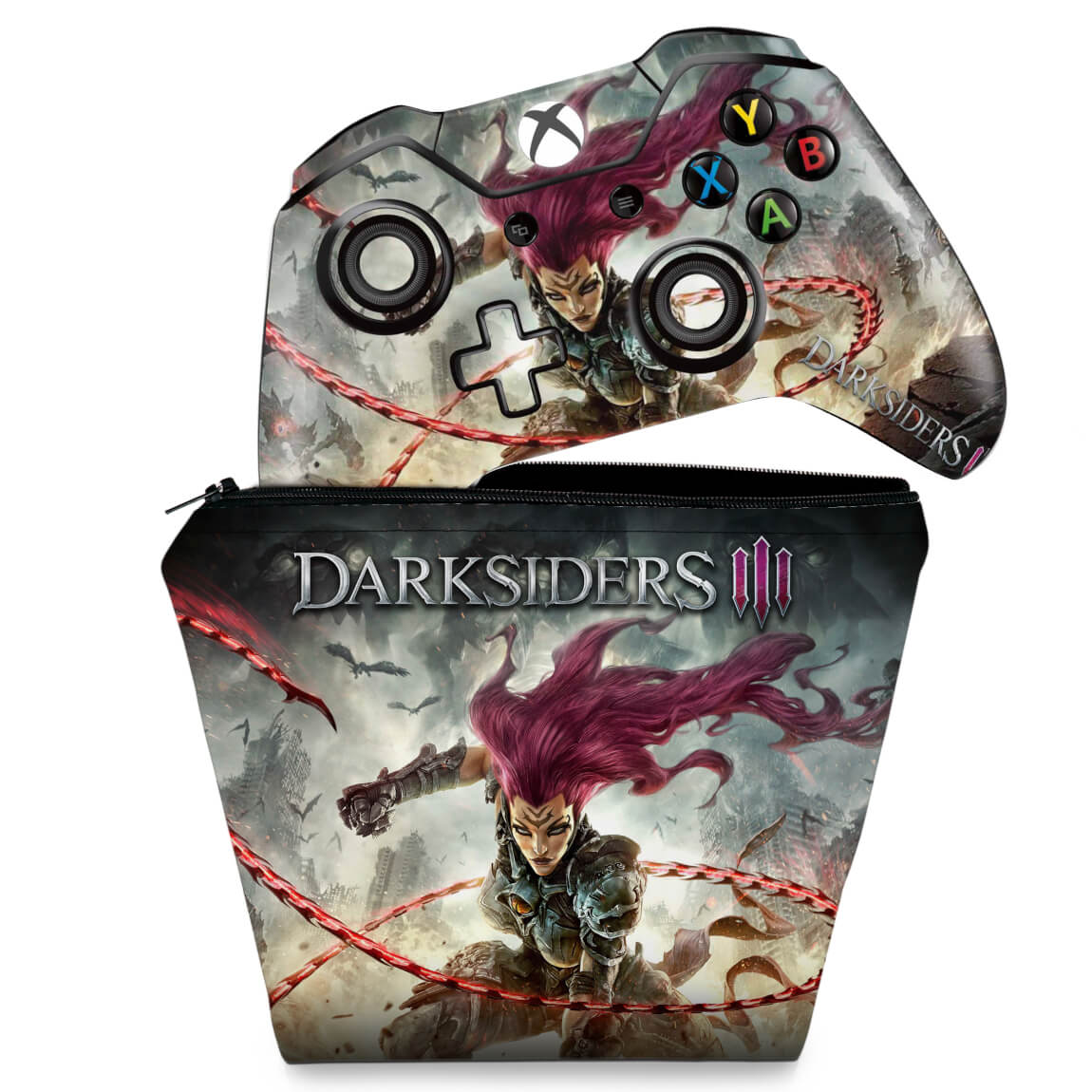 KIT Capa Case e Skin Anti-Rage Xbox One Fat Controle - Darksiders 3