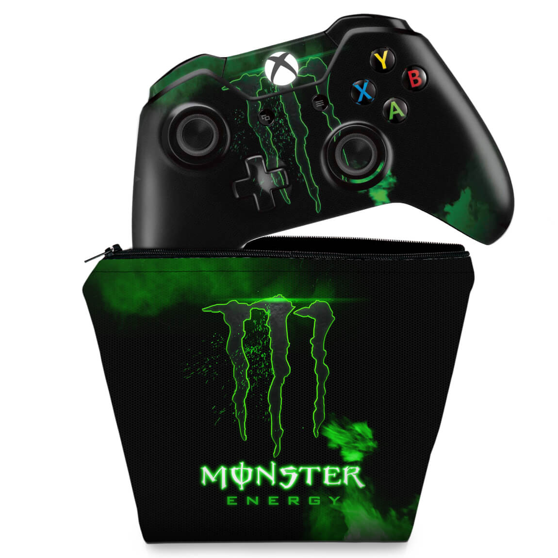 KIT Capa Case e Skin Anti-Rage Xbox One Fat Controle - Monster Energy Drink