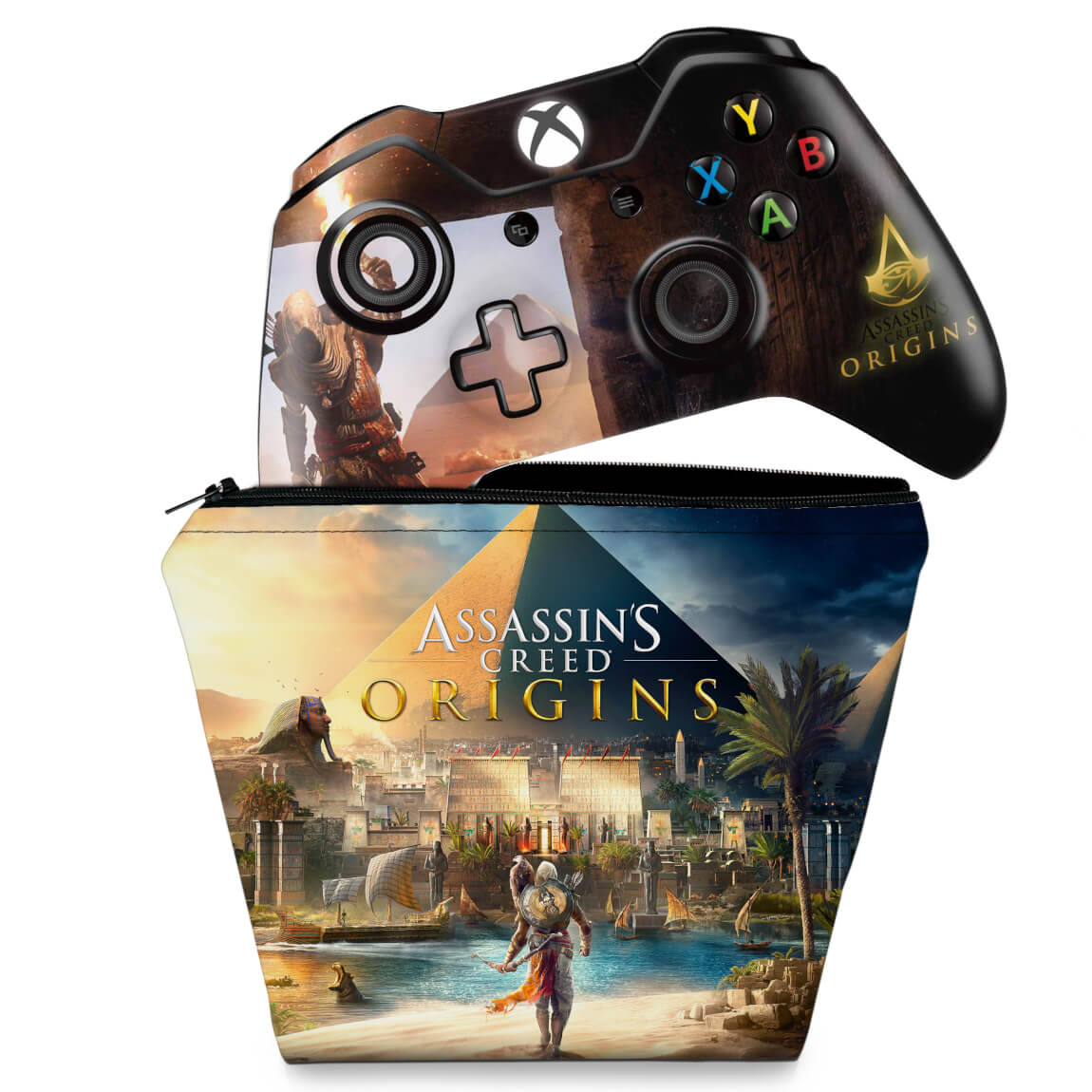 KIT Capa Case e Skin Anti-Rage Xbox One Fat Controle - Assassin's Creed: Origins