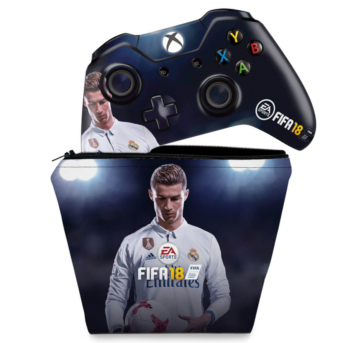 KIT Capa Case e Skin Anti-Rage Xbox One Fat Controle - FIFA 18