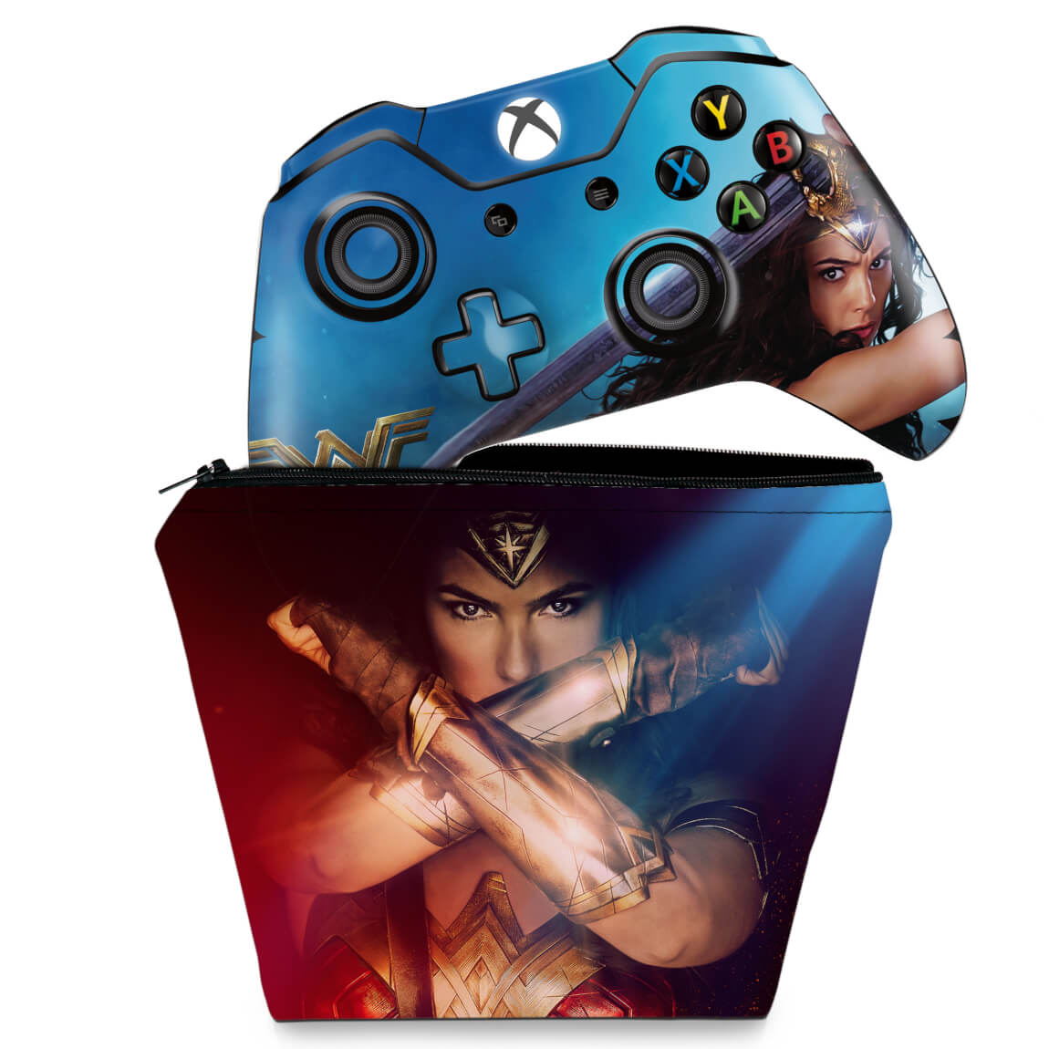 KIT Capa Case e Skin Anti-Rage Xbox One Fat Controle - Mulher Maravilha