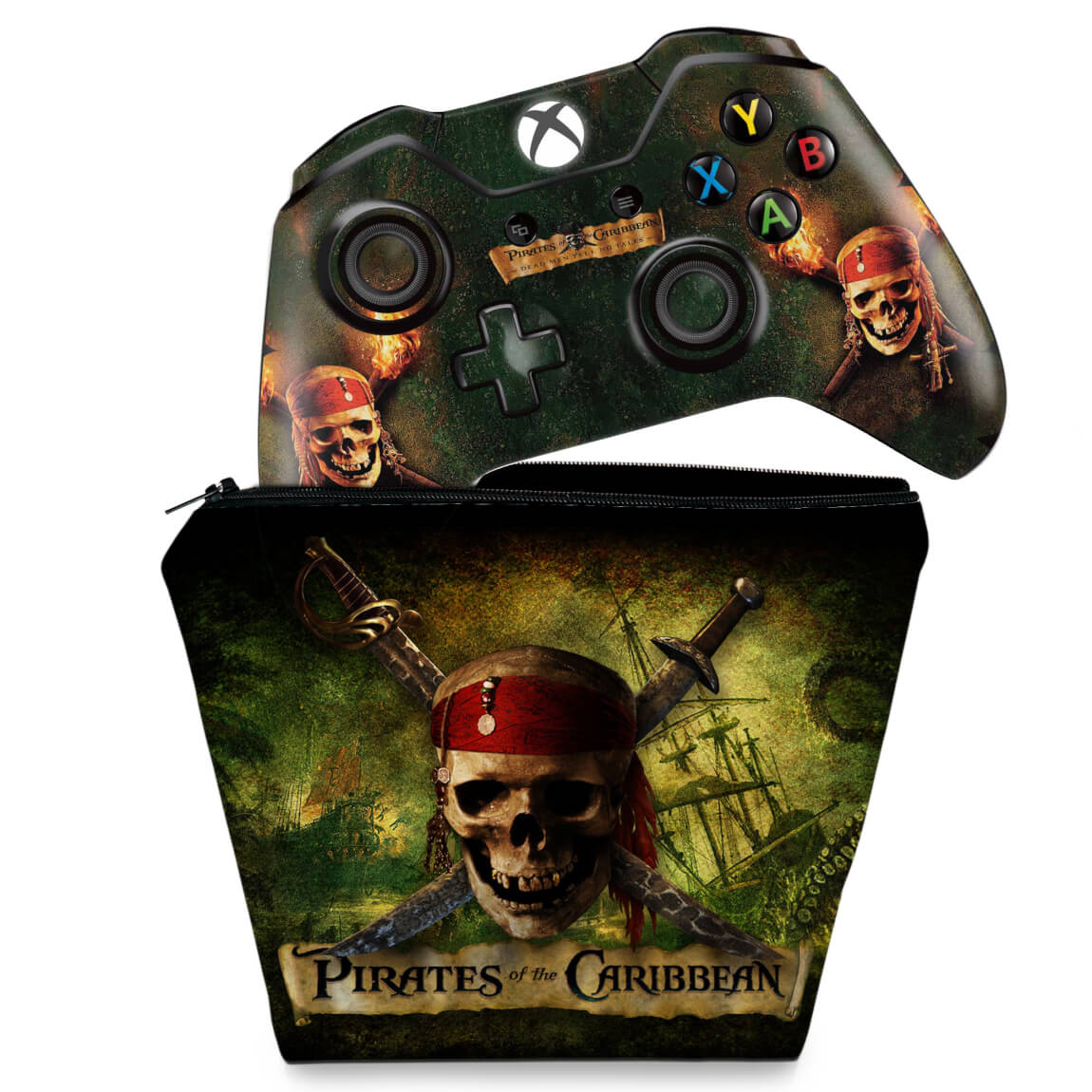 KIT Capa Case e Skin Anti-Rage Xbox One Fat Controle - Piratas do Caribe