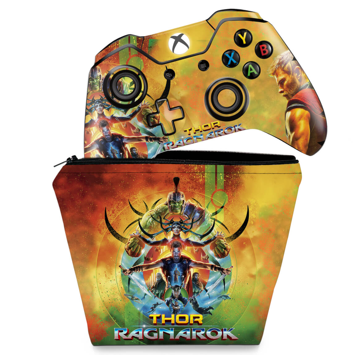 KIT Capa Case e Skin Anti-Rage Xbox One Fat Controle - Thor Ragnarok