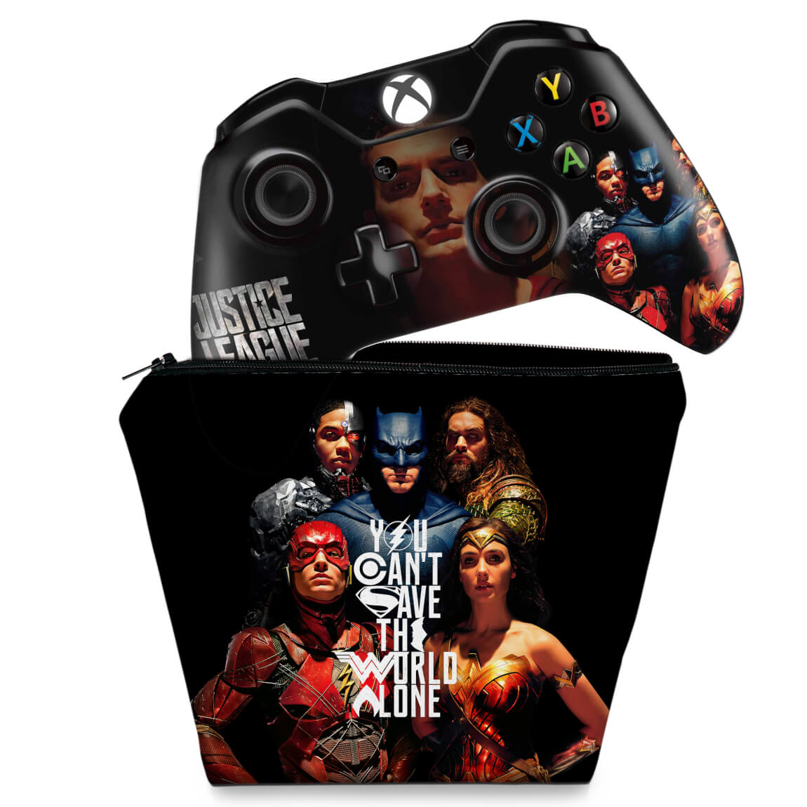 KIT Capa Case e Skin Anti-Rage Xbox One Fat Controle - Liga da Justiça