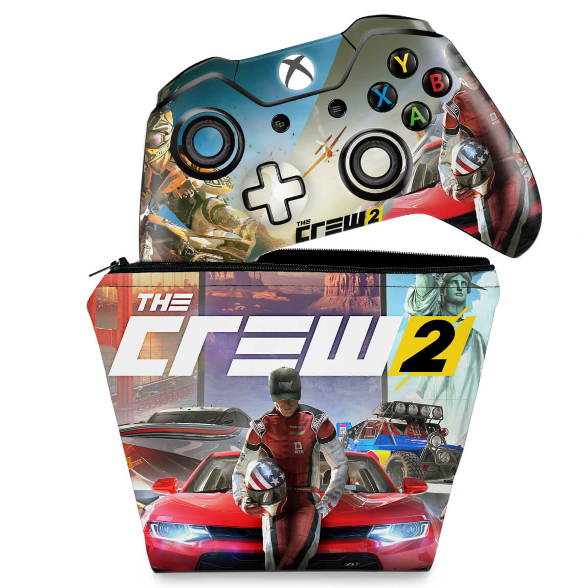 KIT Capa Case e Skin Anti-Rage Xbox One Fat Controle - The Crew 2