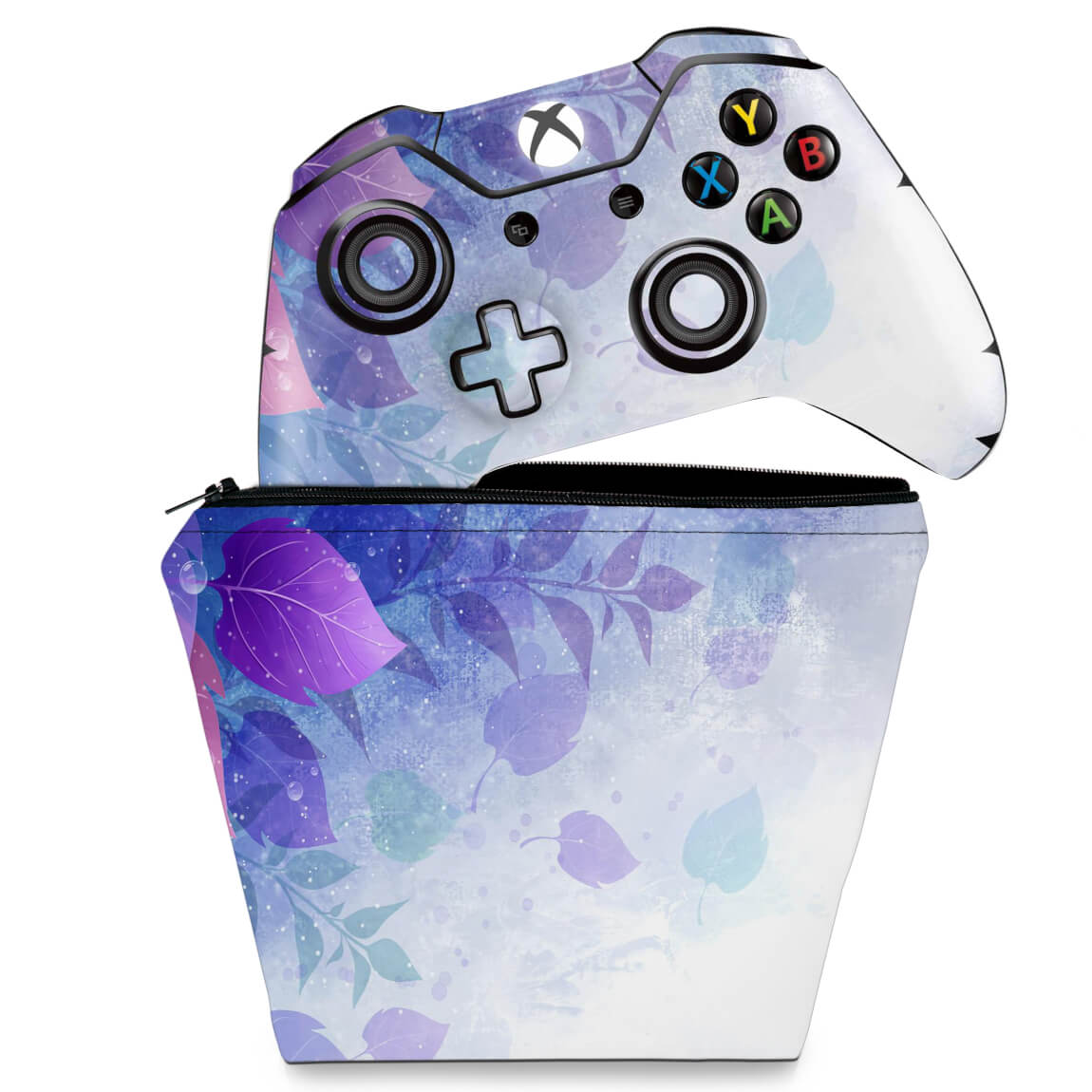 KIT Capa Case e Skin Anti-Rage Xbox One Fat Controle - Folhas Lilás