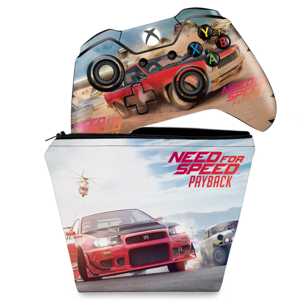 KIT Capa Case e Skin Anti-Rage Xbox One Fat Controle - Need For Speed Payback