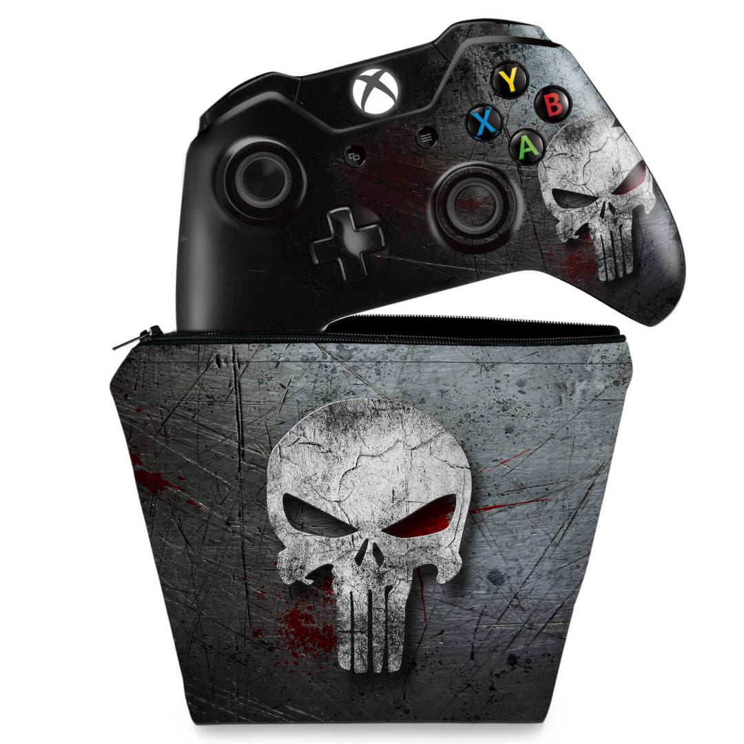 KIT Capa Case e Skin Anti-Rage Xbox One Fat Controle - The Punisher Justiceiro #b