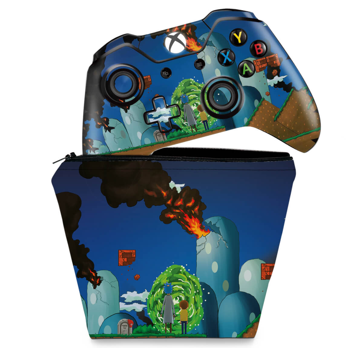 KIT Capa Case e Skin Anti-Rage Xbox One Fat Controle - Rick And Morty Mario