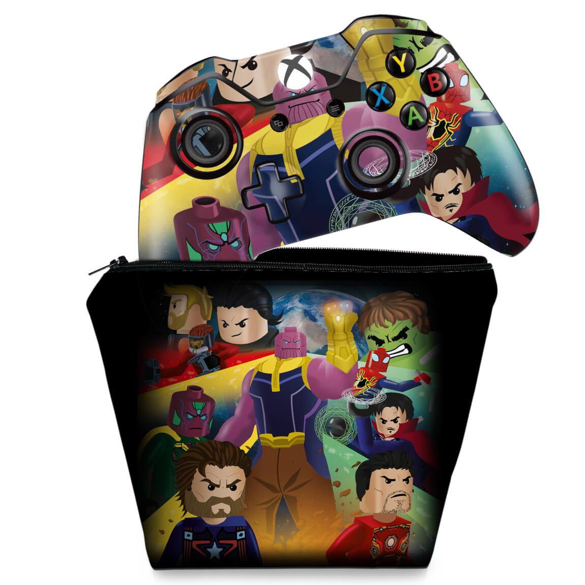 KIT Capa Case e Skin Anti-Rage Xbox One Fat Controle - Lego Avengers Vingadores