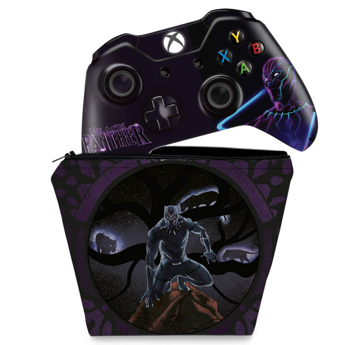 KIT Capa Case e Skin Anti-Rage Xbox One Fat Controle - Pantera Negra