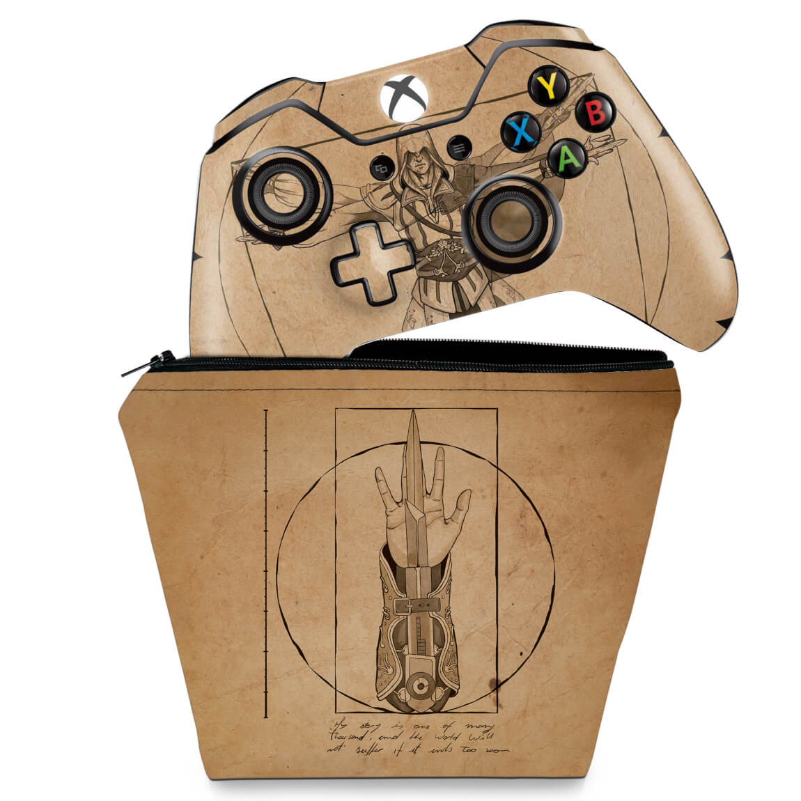 KIT Capa Case e Skin Anti-Rage Xbox One Fat Controle - Assassin’s Creed Vitruviano