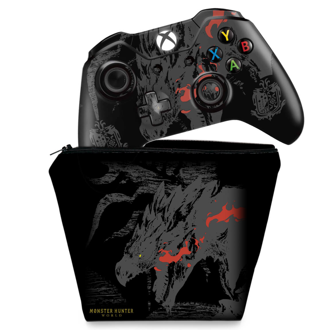 KIT Capa Case e Skin Anti-Rage Xbox One Fat Controle - Monster Hunter Edition