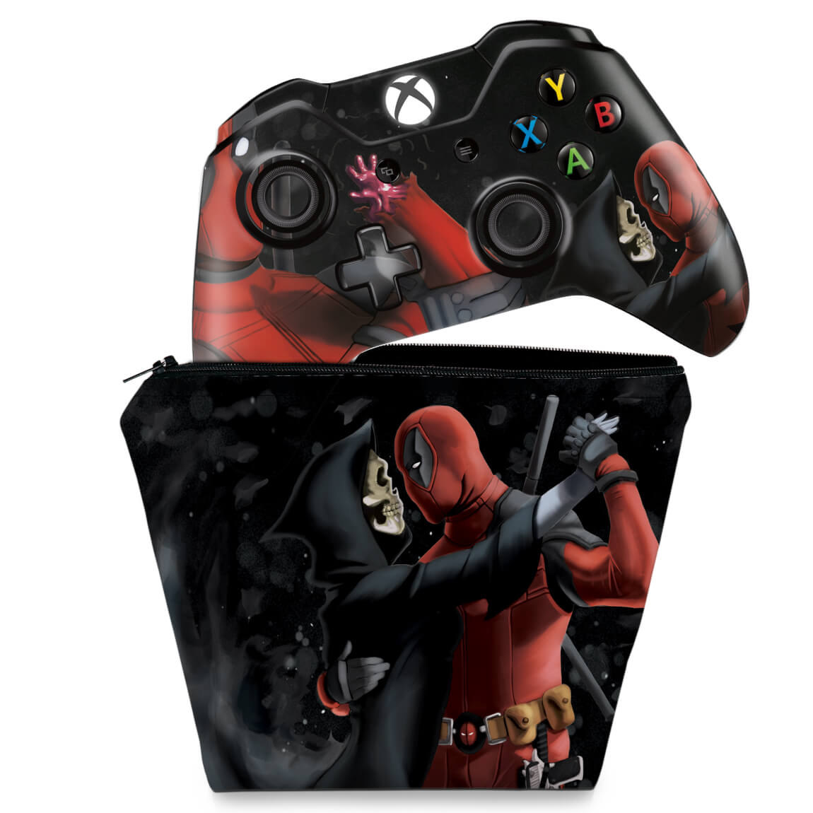 KIT Capa Case e Skin Anti-Rage Xbox One Fat Controle - Deadpool 2