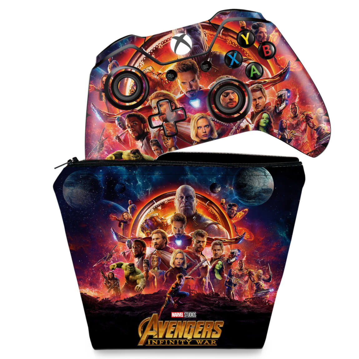 KIT Capa Case e Skin Anti-Rage Xbox One Fat Controle - Os Vingadores: Guerra Infinita
