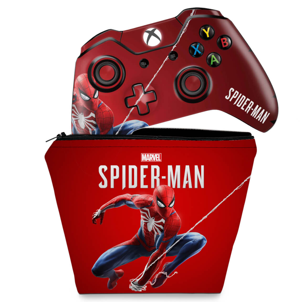 KIT Capa Case e Skin Anti-Rage Xbox One Fat Controle - Homem Aranha Spider-man