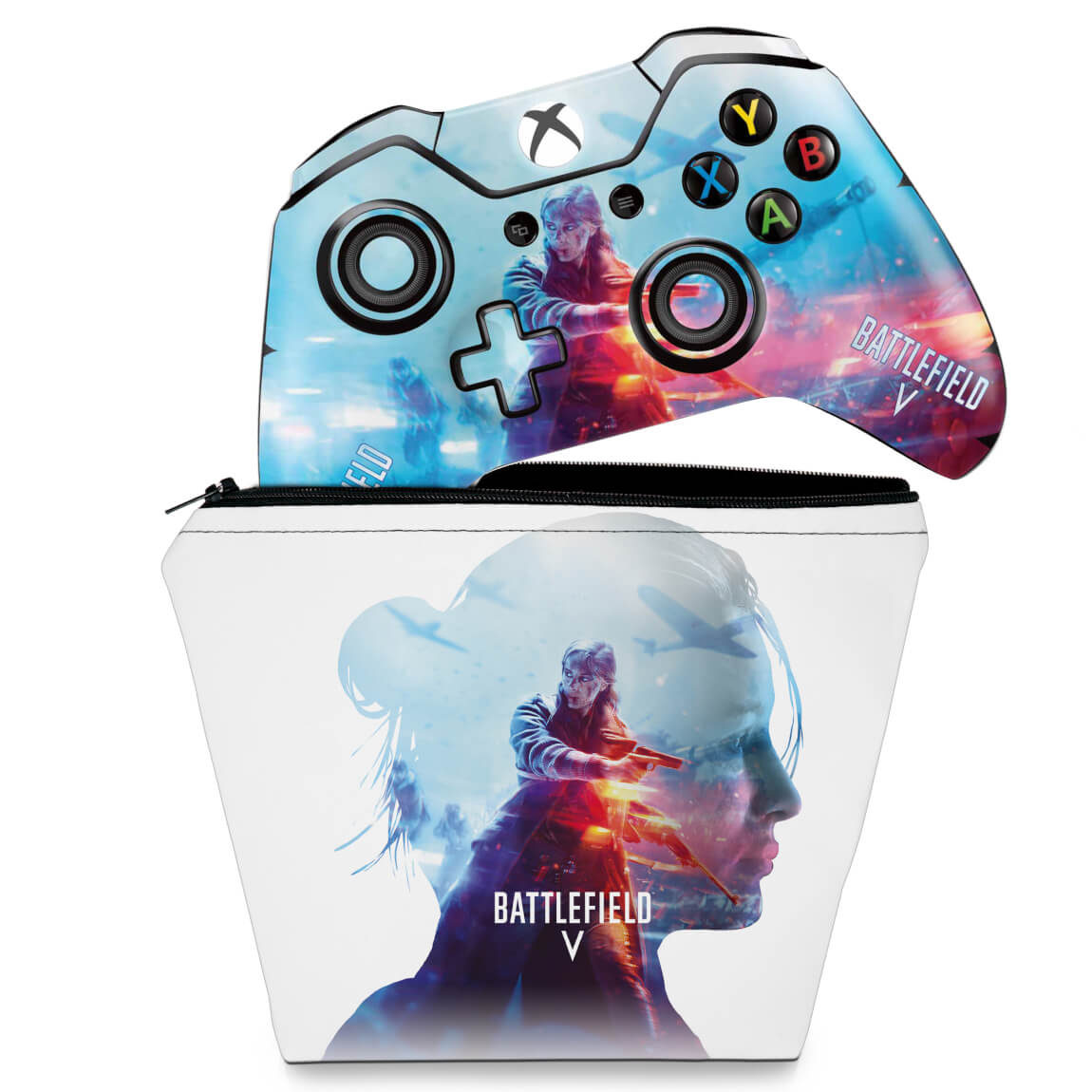 KIT Capa Case e Skin Anti-Rage Xbox One Fat Controle - Battlefield V