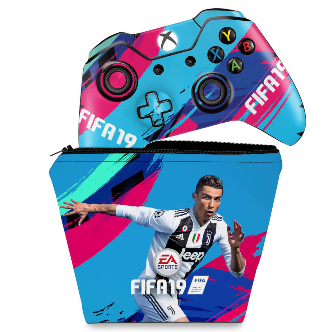 KIT Capa Case e Skin Anti-Rage Xbox One Fat Controle - FIFA 19