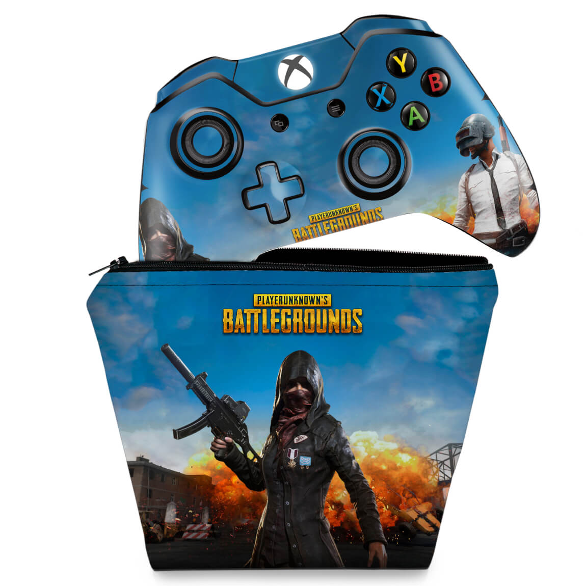 KIT Capa Case e Skin Anti-Rage Xbox One Fat Controle - Players Unknown Battlegrounds PUBG