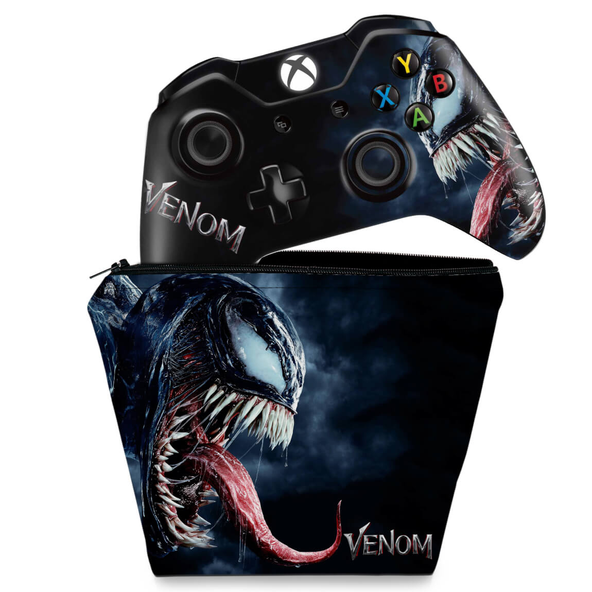 KIT Capa Case e Skin Anti-Rage Xbox One Fat Controle - Venom