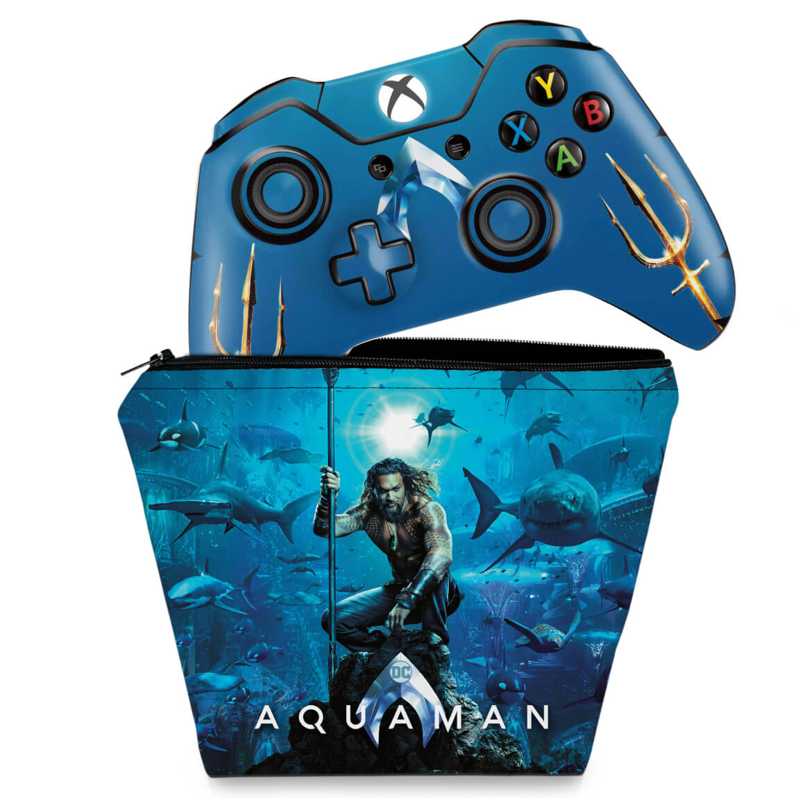 KIT Capa Case e Skin Anti-Rage Xbox One Fat Controle - Aquaman