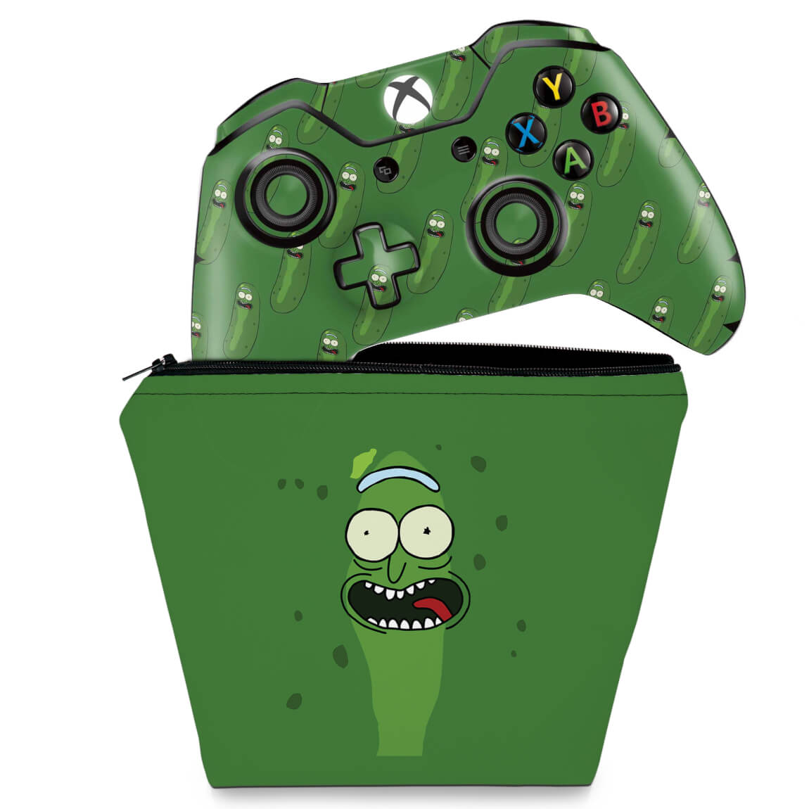 KIT Capa Case e Skin Anti-Rage Xbox One Fat Controle - Pickle Rick and Morty