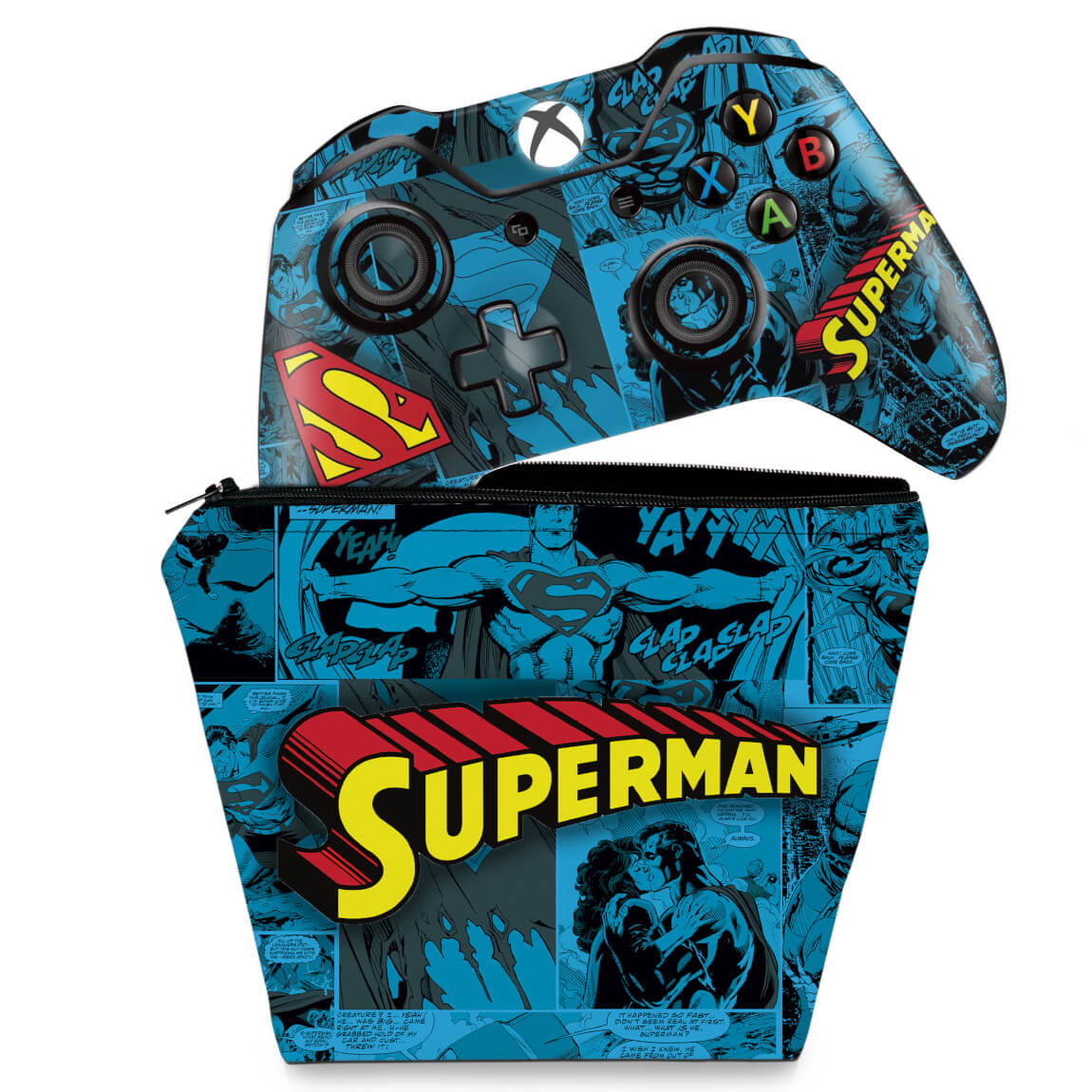 KIT Capa Case e Skin Anti-Rage Xbox One Fat Controle - Super Homem Superman Comics